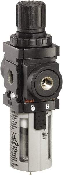 ARO/Ingersoll-Rand - 1/8" NPT Port Miniature 1 Piece Filter/Regulator FRL Unit - Polycarbonate Bowl, 43 SCFM, 150 Max psi, 6.2" High x 1.575" Long, Manual Drain - USA Tool & Supply