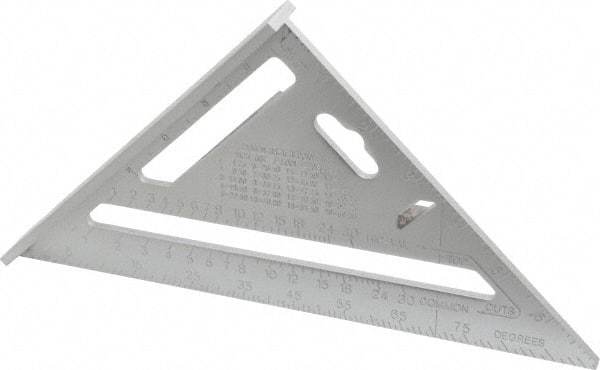 Empire Level - 7" Blade Length, Buffed Finish, Aluminum Rafter Square - 1/16", 0.083", 1/8" Graduation - USA Tool & Supply
