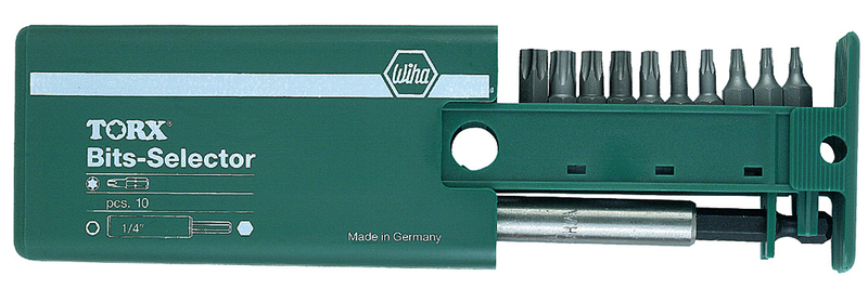 11 Piece - T7s; T8s; T9s; T10s; T15s; T20s; T25s; T27s; T30s; T40s - Magnetic 1/4" Bit Holder - Security Torx Bit Selector Set in Plastic Storage Box - USA Tool & Supply