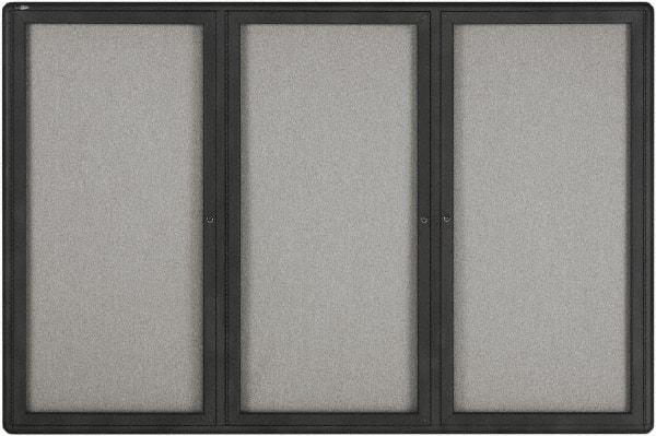 Quartet - 72" Wide x 48" High Enclosed Cork Bulletin Board - Gray - USA Tool & Supply