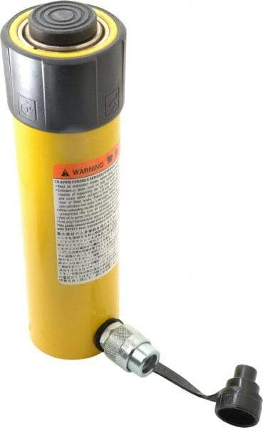 Enerpac - 25 Ton, 8.25" Stroke, 42.55 Cu In Oil Capacity, Portable Hydraulic Single Acting Cylinder - 5.16 Sq In Effective Area, 12.75" Lowered Ht., 21" Max Ht., 2.56" Cyl Bore Diam, 2.25" Plunger Rod Diam, 10,000 Max psi - USA Tool & Supply