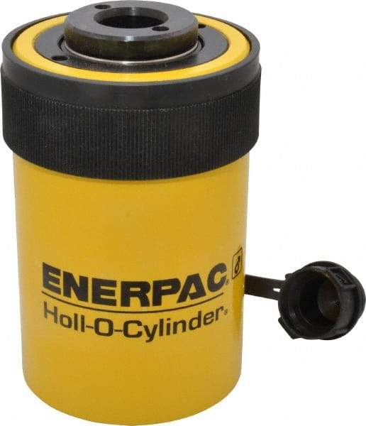 Enerpac - 20 Ton, 2" Stroke, 9.46 Cu In Oil Capacity, Portable Hydraulic Hollow Hole Cylinder - 4.73 Sq In Effective Area, 6.38" Lowered Ht., 8.38" Max Ht., 2.88" Cyl Bore Diam, 2.13" Plunger Rod Diam, 10,000 Max psi - USA Tool & Supply