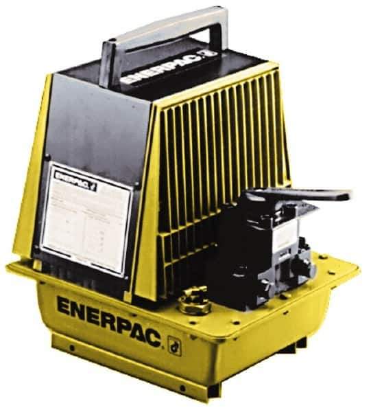 Enerpac - 10,000 psi Air-Hydraulic Pump & Jack - 1 Gal Oil Capacity, 3-Way, 2 Position Valve, Use with Single Acting Cylinders, Advance & Retract - USA Tool & Supply