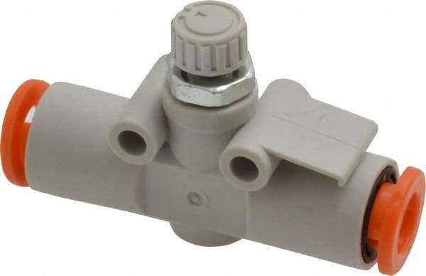 SMC PNEUMATICS - 1/4" Tube OD x 1/8 Body Flow & Speed Control Valve - Speed Control Inline Type with One Touch Fitting - USA Tool & Supply