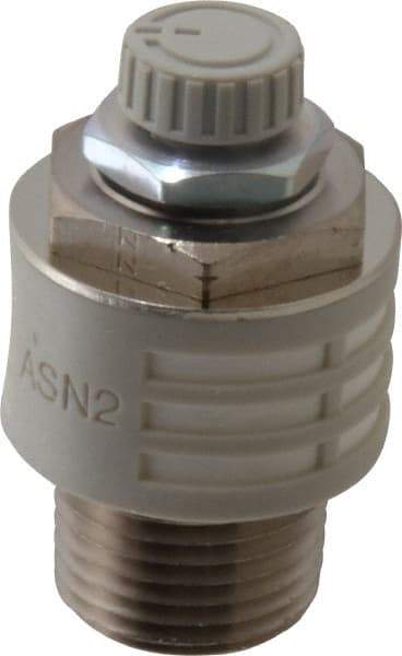 SMC PNEUMATICS - 1/2" Male NPT Metering Valve With Silencer - 24.5mm squared Orifice & 24 dB Noise Reduction Rate - USA Tool & Supply