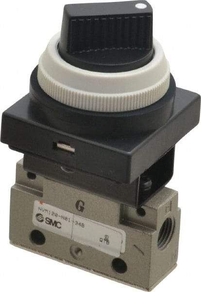 SMC PNEUMATICS - 0.14 CV Rate, 1/8" NPT Inlet Mechanical Valve - 2 Way, 2 Ports, Selector 90° Turn - USA Tool & Supply