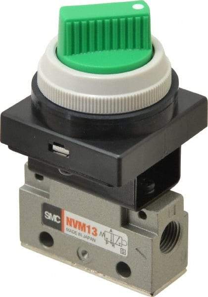 SMC PNEUMATICS - 0.14 CV Rate, 1/8" NPT Inlet Mechanical Valve - 3 Way, 2 Ports - USA Tool & Supply