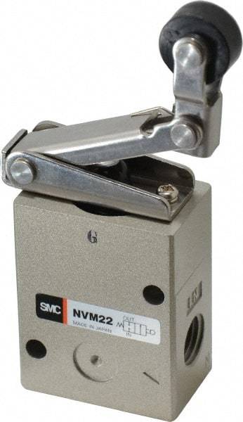 SMC PNEUMATICS - 1.00 CV Rate, 1/4" NPT Inlet Mechanical Valve - 2 Way, 2 Ports, Roller Lever One Way - USA Tool & Supply