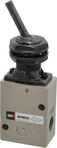 SMC PNEUMATICS - 1.00 CV Rate, 1/4" NPT Inlet Mechanical Valve - 2 Way, 2 Ports, Toggle Lever - USA Tool & Supply