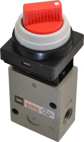 SMC PNEUMATICS - 1.00 CV Rate, 1/4" NPT Inlet Mechanical Valve - 3 Way, 2 Ports - USA Tool & Supply