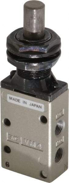 SMC PNEUMATICS - 0.38 CV Rate, 1/4" NPT Inlet Mechanical Valve - 3 Way, 3 Ports, Plunger - USA Tool & Supply
