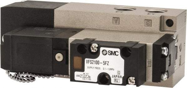 SMC PNEUMATICS - 0.8 CV Flow Rate, Single Solenoid Pilot Operated Valve - 5 Port, 2 Position, Spring Return, 1/4" NPT Inlet, 24 V - USA Tool & Supply