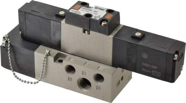 SMC PNEUMATICS - 0.8 CV Flow Rate, Double Solenoid Pilot Operated Valve - 5 Port, 2 Position, 1/4" NPT Inlet, 24 V - USA Tool & Supply