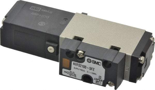 SMC PNEUMATICS - 0.8 CV Flow Rate, Single Solenoid Pilot Operated Valve - 5 Port, 2 Position, Spring Return, 1/4" NPT Inlet, 24 V - USA Tool & Supply