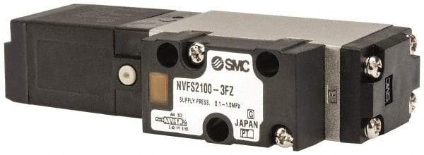 SMC PNEUMATICS - 0.8 CV Flow Rate, Single Solenoid Pilot Operated Valve - 5 Port, 2 Position, Spring Return, 1/4" NPT Inlet, 110 V - USA Tool & Supply