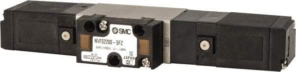 SMC PNEUMATICS - 0.8 CV Flow Rate, Double Solenoid Pilot Operated Valve - 5 Port, 2 Position, 1/4" NPT Inlet, 24 V - USA Tool & Supply