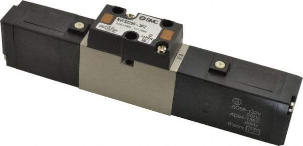 SMC PNEUMATICS - 0.8 CV Flow Rate, Double Solenoid Pilot Operated Valve - 5 Port, 2 Position, 1/4" NPT Inlet, 110 V - USA Tool & Supply
