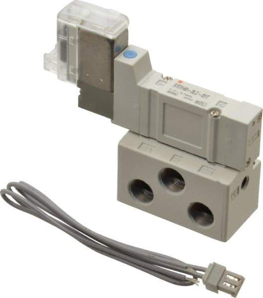 SMC PNEUMATICS - 0.3 CV Flow Rate, Single Solenoid Pilot Operated Valve - 5 Port, 2 Position, Spring Return, 1/8" NPT Inlet, 110 V - USA Tool & Supply