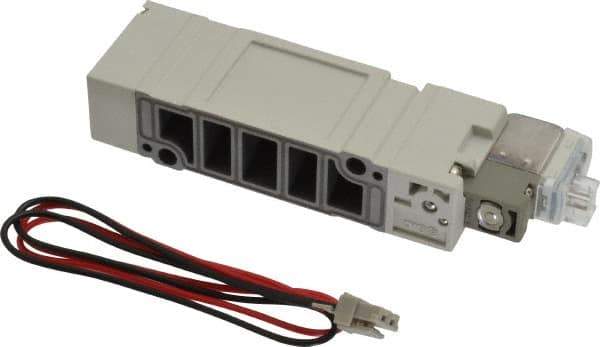 SMC PNEUMATICS - 1.2 CV Flow Rate, Single Solenoid Pilot Operated Valve - 5 Port, 2 Position, Spring Return, 1/4" Push to Connect Inlet, 24 V - USA Tool & Supply