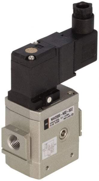 SMC PNEUMATICS - 3/8" Female NPT x 1/8" Gage Port Soft Start-Up Valve - 110V, AC Input, DIN Electrical Entry & 30 to 150 psi - USA Tool & Supply
