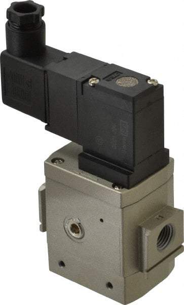 SMC PNEUMATICS - 1/4" Female NPT x 1/8" Gage Port Soft Start-Up Valve - 24V, DC Input, DIN Electrical Entry & 30 to 150 psi - USA Tool & Supply