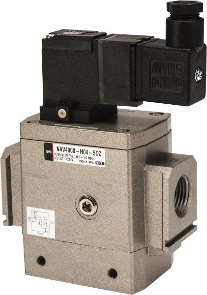 SMC PNEUMATICS - 1/2" Female NPT x 1/8" Gage Port Soft Start-Up Valve - 24V, DC Input, DIN Electrical Entry & 30 to 150 psi - USA Tool & Supply