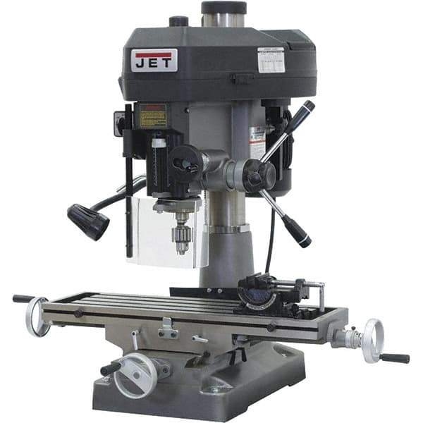 Jet - 1 Phase, 15-7/8" Swing, Step Pulley Mill Drill Machine - 31-3/4" Table Length x 9-1/2" Table Width, 20-1/2" Longitudinal Travel, 7" Cross Travel, 12 Spindle Speeds, 2 hp, 230 Volts - USA Tool & Supply