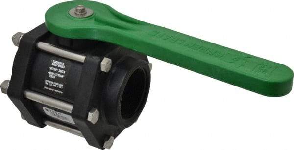 Green Leaf - 2" Pipe, Full Port, Polypropylene Standard Ball Valve - 3 Piece, Inline - One Way Flow, FNPT x FNPT Ends, Lever Handle, 100 WOG - USA Tool & Supply