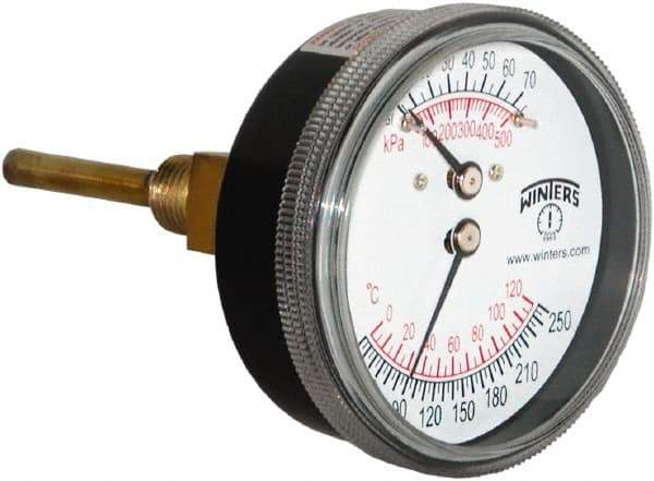 Winters - 2-1/2" Dial, 1/4 Thread, 0-75 Scale Range, Pressure Gauge - Lower Connection Mount, Accurate to 0.03% of Scale - USA Tool & Supply