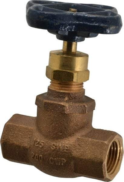 NIBCO - 1/2" Pipe, Threaded Ends, Bronze Integral Globe Valve - Bronze Disc, Screw-In Bonnet, 200 psi WOG, 125 psi WSP, Class 125 - USA Tool & Supply
