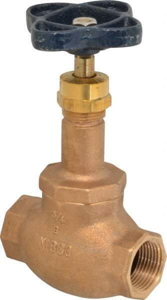 NIBCO - 3/4" Pipe, Threaded Ends, Bronze Integral Globe Valve - PTFE Disc, Screw-In Bonnet, 200 psi WOG, 125 psi WSP, Class 125 - USA Tool & Supply