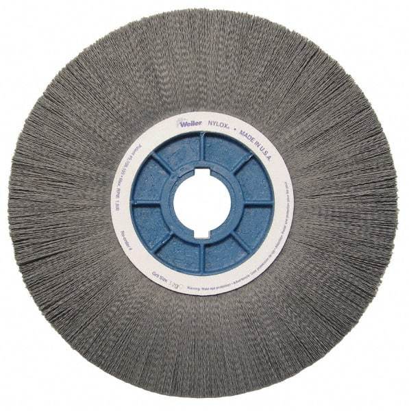 Weiler - 14" OD, 2" Arbor Hole, Crimped Nylon Wheel Brush - 1-1/8" Face Width, 3-3/4" Trim Length, 0.04" Filament Diam, 1,800 RPM - USA Tool & Supply