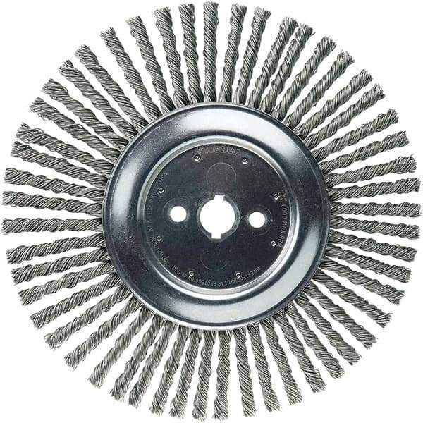 Weiler - 12" OD, 1" Arbor Hole, Stringer Bead Steel Wheel Brush - 3/8" Face Width, 2-3/4" Trim Length, 6,000 RPM - USA Tool & Supply