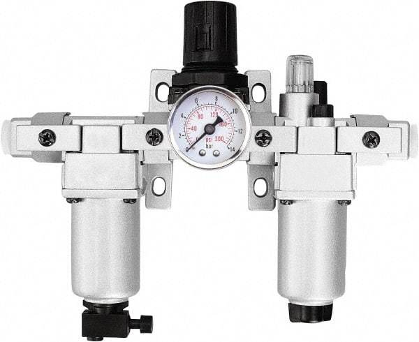 PRO-SOURCE - 3/8" NPT Port Intermediate 3 Piece Filter-Regulator-Lubricator FRL Unit - Aluminum Bowl, 71 SCFM, 215 Max psi, 10.43" High, Manual Drain - USA Tool & Supply