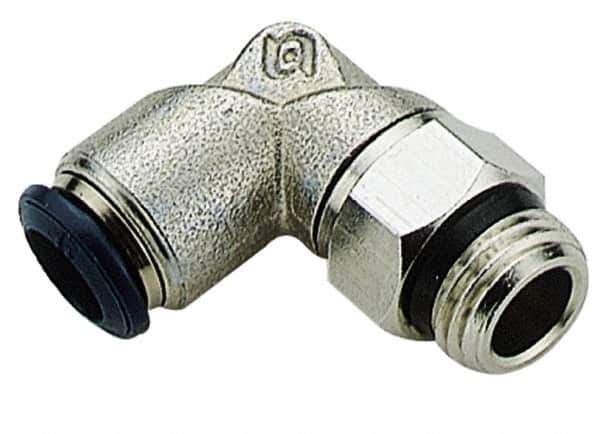 Alpha Technologies - 1/2" Outside Diam, 1/2 Universal Thread, Nickel Plated Brass Push-to-Connect Male Swivel Elbow - 250 Max psi, Tube to Universal Thread Connection, Buna O-Ring - USA Tool & Supply