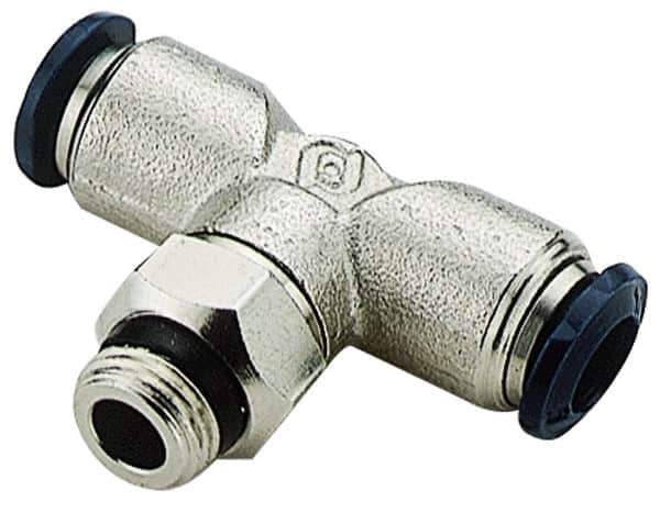 Alpha Technologies - 1/2" Outside Diam, 1/4 Universal Thread, Nickel Plated Brass Push-to-Connect Male Swivel Branch Tee - 250 Max psi, Tube to Universal Thread Connection, Buna O-Ring - USA Tool & Supply