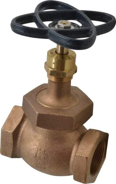 NIBCO - 1-1/4" Pipe, Threaded Ends, Bronze Integral Globe Valve - PTFE Disc, Screw-In Bonnet, 200 psi WOG, 125 psi WSP, Class 125 - USA Tool & Supply