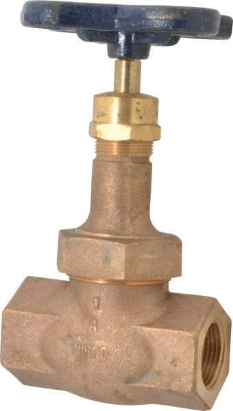 NIBCO - 1" Pipe, Threaded Ends, Bronze Integral Globe Valve - Bronze Disc, Union Bonnet, 600 psi WOG, 300 psi WSP, Class 300 - USA Tool & Supply