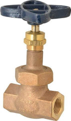 NIBCO - 1/2" Pipe, Threaded Ends, Bronze Renewable Full Plug Disc Globe Valve - Alloy Threads Disc, Union Bonnet, 600 psi WOG, 300 psi WSP, Class 300 - USA Tool & Supply