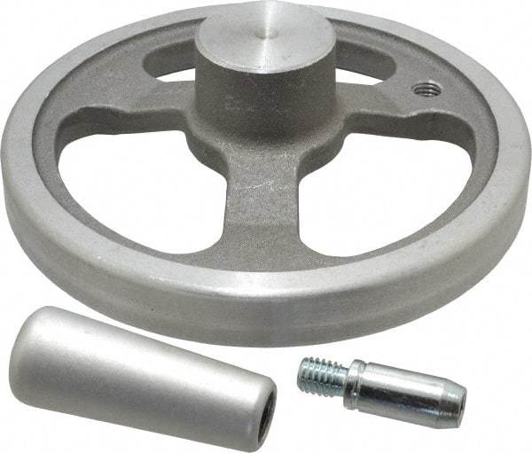 Jergens - 6", 3 Spoke Offset Handwheel with Handle - 1-1/2" Hub, Aluminum Alloy, Plain Finish - USA Tool & Supply