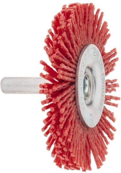 Value Collection - 2-3/8" OD, 1/4" Shank Diam, Crimped Nylon Wheel Brush - 1/4" Face Width, 5/16" Trim Length, 4,500 RPM - USA Tool & Supply