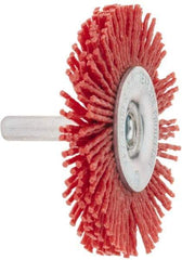 Value Collection - 2-3/8" OD, 1/4" Shank Diam, Crimped Nylon Wheel Brush - 1/4" Face Width, 5/16" Trim Length, 4,500 RPM - USA Tool & Supply