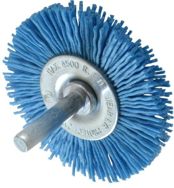 Value Collection - 2-3/8" OD, 1/4" Shank Diam, Crimped Nylon Wheel Brush - 1/4" Face Width, 5/16" Trim Length, 4,500 RPM - USA Tool & Supply