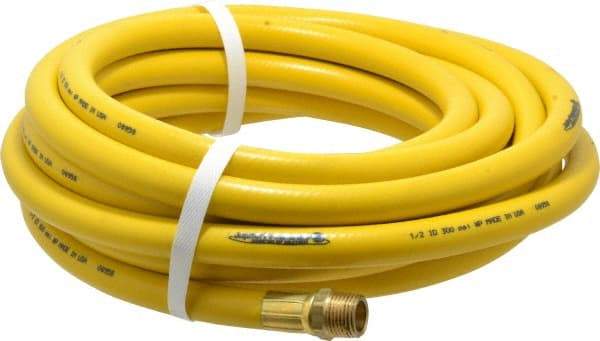 PRO-SOURCE - 1/2" ID x 3/4" OD 25' Long Multipurpose Air Hose - MNPT x MNPT Ends, 300 Working psi, 23 to 150°F, 1/2" Fitting, Yellow - USA Tool & Supply
