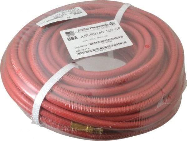 PRO-SOURCE - 1/4" ID x 15/32" OD 100' Long Multipurpose Air Hose - MNPT x MNPT Ends, 300 Working psi, 23 to 150°F, 1/4" Fitting, Red - USA Tool & Supply
