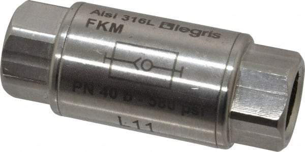 Legris - 1/4" Stainless Steel Check Valve - Unidirectional, FNPT x FNPT, 580 WOG - USA Tool & Supply