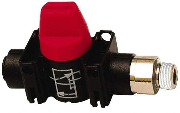 Legris - 5/32" Pipe, Standard Port, Composite Miniature Ball Valve - 1 Piece, Inline - Two Way Flow, MNPT x Push-to-Connect Ends, Short Handle, 150 WOG - USA Tool & Supply