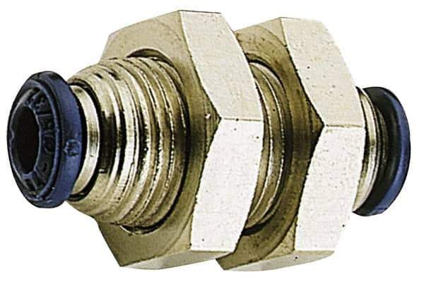Alpha Technologies - 1/2" Outside Diam, Nickel Plated Brass Push-to-Connect Tube Bulkhead Union - 250 Max psi, Tube to Tube Connection, Buna O-Ring - USA Tool & Supply