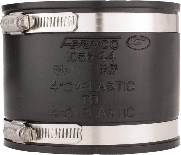 Made in USA - 4" PVC Flexible Pipe Coupling with Clamp - 4" Long, Pipe x Pipe, Stainless Steel Clamp - USA Tool & Supply