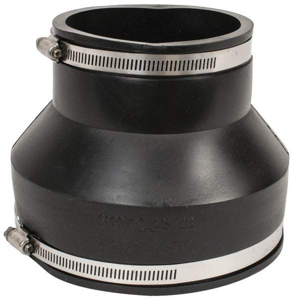Made in USA - 6 x 4" PVC Flexible Pipe Coupling with Clamp - 6" Long, Pipe x Pipe, Stainless Steel Clamp - USA Tool & Supply